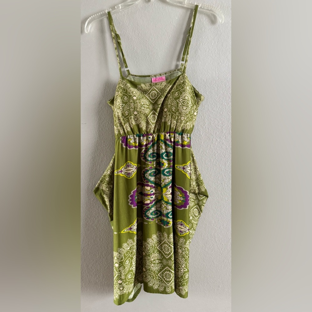 Vintage Dress Women's Medium Green Paisley Y2K Maxi Shes Cool (1/2" tear @ seam)